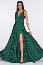 Load image into Gallery viewer, High Society Emerald Green Soft Satin High Split Maxi Gown-Plus Size Dream Girl
