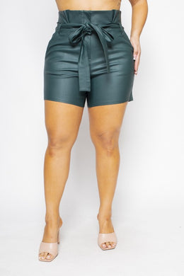High Waisted Hunter Green Pu Leather Plus Size Pants-Plus Size Dream Girl