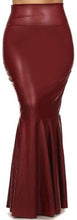 Load image into Gallery viewer, Plus Size Wine Red Leather High Waist Maxi Mermaid Skirt-Plus Size Dream Girl
