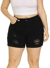 Load image into Gallery viewer, Women&#39;s High Waisted Folded Hem Plus Size Black Ripped Denim Shorts-Plus Size Dream Girl

