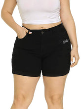 Load image into Gallery viewer, Women&#39;s High Waisted Folded Hem Plus Size Black Denim Shorts-Plus Size Dream Girl

