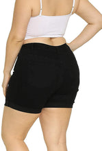 Load image into Gallery viewer, Women&#39;s High Waisted Folded Hem Plus Size Black Denim Shorts-Plus Size Dream Girl
