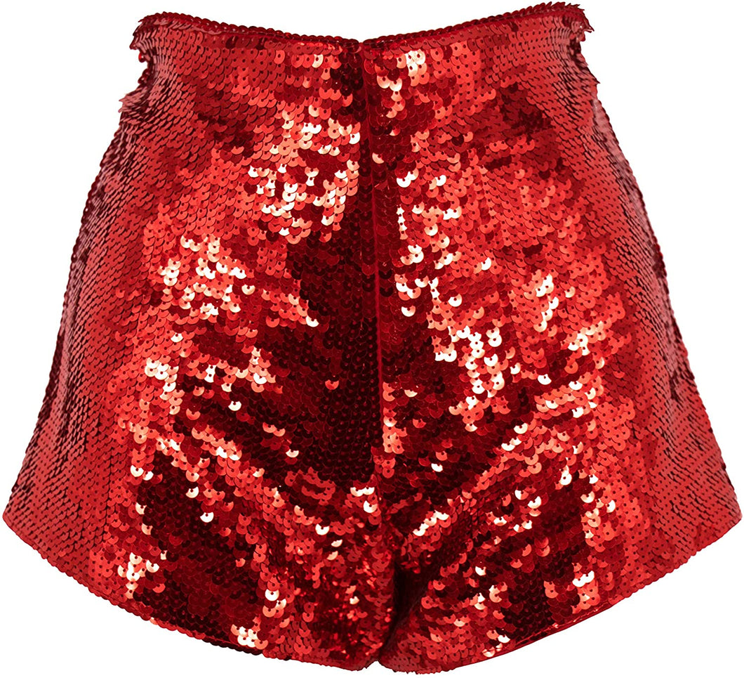 Plus Size Designer Red Sequin Glitter Shorts-Plus Size Dream Girl