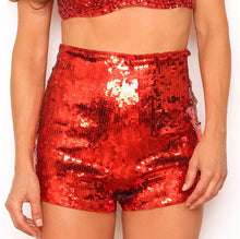 Load image into Gallery viewer, Designer Style Black Sequin Glitter Shorts-Plus Size Dream Girl

