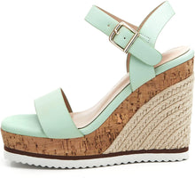 Load image into Gallery viewer, Braided Wood Yellow Open Toe Ankle Strap Espadrille Wedge Sandals-Plus Size Dream Girl
