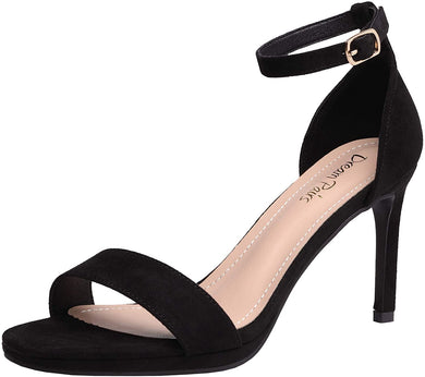 Black Suede Ankle Strap High Stiletto Heels-Plus Size Dream Girl
