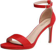 Load image into Gallery viewer, Red Suede Ankle Strap High Stiletto Heels-Plus Size Dream Girl
