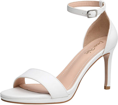 White PU Ankle Strap High Stiletto Heels-Plus Size Dream Girl