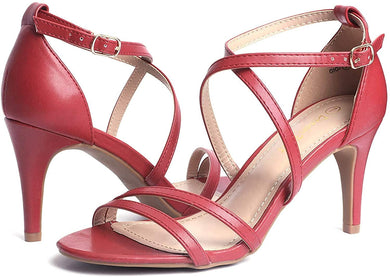 Red Open Toe Pump Heel Stiletto Sandals-Plus Size Dream Girl