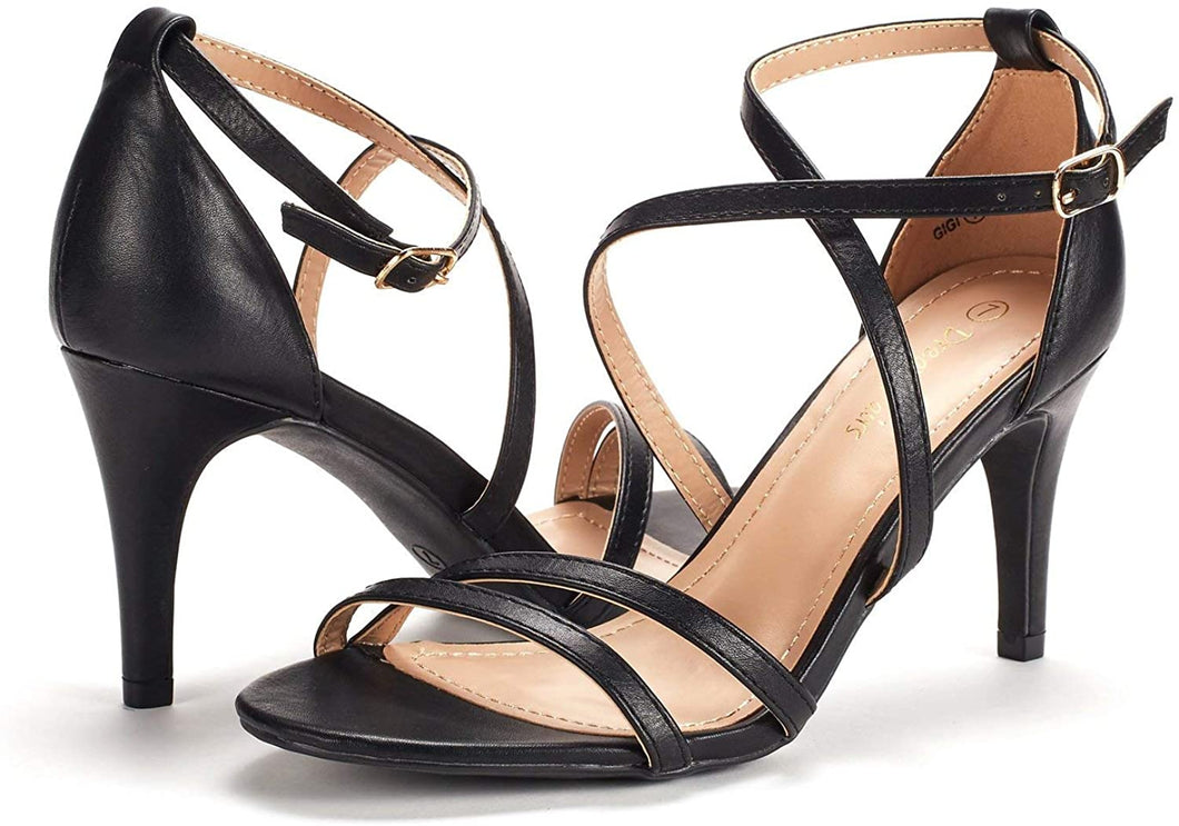 Black Open Toe Pump Heel Stiletto Ankle Strap Sandals-Plus Size Dream Girl