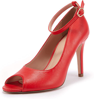Red Ankle Strap Open Toe Stilettos High Heels-Plus Size Dream Girl