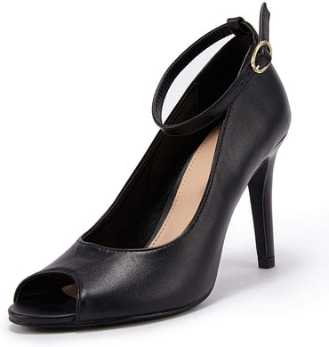 Black Ankle Strap Open Toe Stilettos High Heels-Plus Size Dream Girl