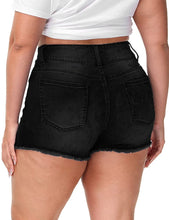 Load image into Gallery viewer, Plus Size Casual High Waisted Distressed Black Short Jeans-Plus Size Dream Girl
