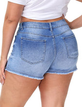 Load image into Gallery viewer, Plus Size Casual High Waisted Distressed Blue Short Jeans-Plus Size Dream Girl
