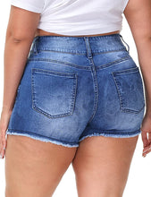 Load image into Gallery viewer, Plus Size Casual High Waisted Distressed Royal Blue Short Jeans-Plus Size Dream Girl
