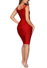 Load image into Gallery viewer, Plus Size Red V Neck Back Zipper Midi Bandage Dress-Plus Size Dream Girl
