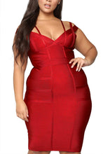 Load image into Gallery viewer, Plus Size Red V Neck Back Zipper Midi Bandage Dress-Plus Size Dream Girl
