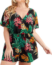 Load image into Gallery viewer, Light Blue Floral Sleeveless Plus Size Shorts Jumpsuit-Plus Size Dream Girl
