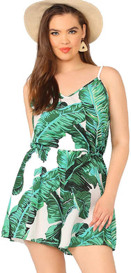 Tropical Green Plus Size Sleeveless Shorts Romper-Plus Size Dream Girl