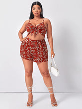 Load image into Gallery viewer, Light Blue Floral Sleeveless Plus Size Shorts Jumpsuit-Plus Size Dream Girl
