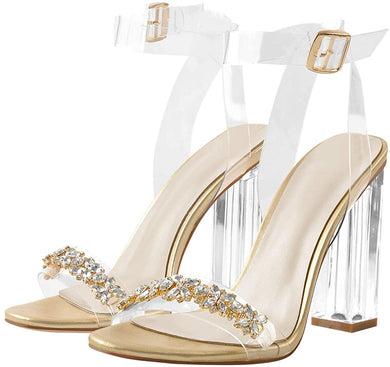 Clear PVC Rhinestone Transparent Ankle Strap Sandals Dress Shoes-Plus Size Dream Girl