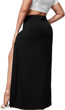 Load image into Gallery viewer, Plus Size Black High Waisted Double Split Long Maxi Skirt-Plus Size Dream Girl
