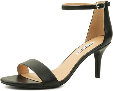 Black Ankle Strap Mid Stiletto Heel Sandal-Plus Size Dream Girl