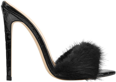 Black Pointed Toe High Heel Mule Sandals-Plus Size Dream Girl