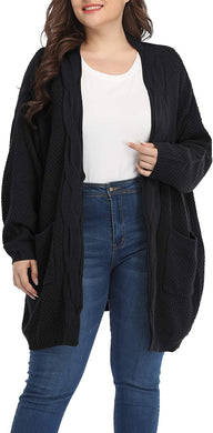 Plus Size Black Oversized Long Black Cardigan Sweater-Plus Size Dream Girl