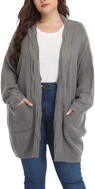 Plus Size Black Oversized Long Grey Cardigan Sweater-Plus Size Dream Girl