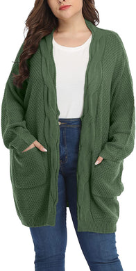 Plus Size Knit Green Long Sleeve Sweater Cardigan-Plus Size Dream Girl
