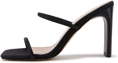 Double Straps Black Square Open Toe Sandals-Plus Size Dream Girl