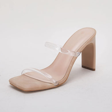 Double Straps Transparent Square Open Toe Sandals-Plus Size Dream Girl