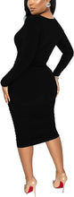 Load image into Gallery viewer, Plus Size Ayana Black Long Sleeve Bodycon Midi Dress-Plus Size Dream Girl
