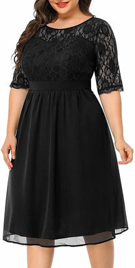 Scoop Neckline Cocktail Black 3/4 Sleeve Plus Size Dress-Plus Size Dream Girl