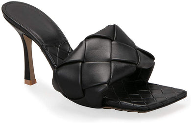 Black Square Open Toe Heeled Sandals-Plus Size Dream Girl