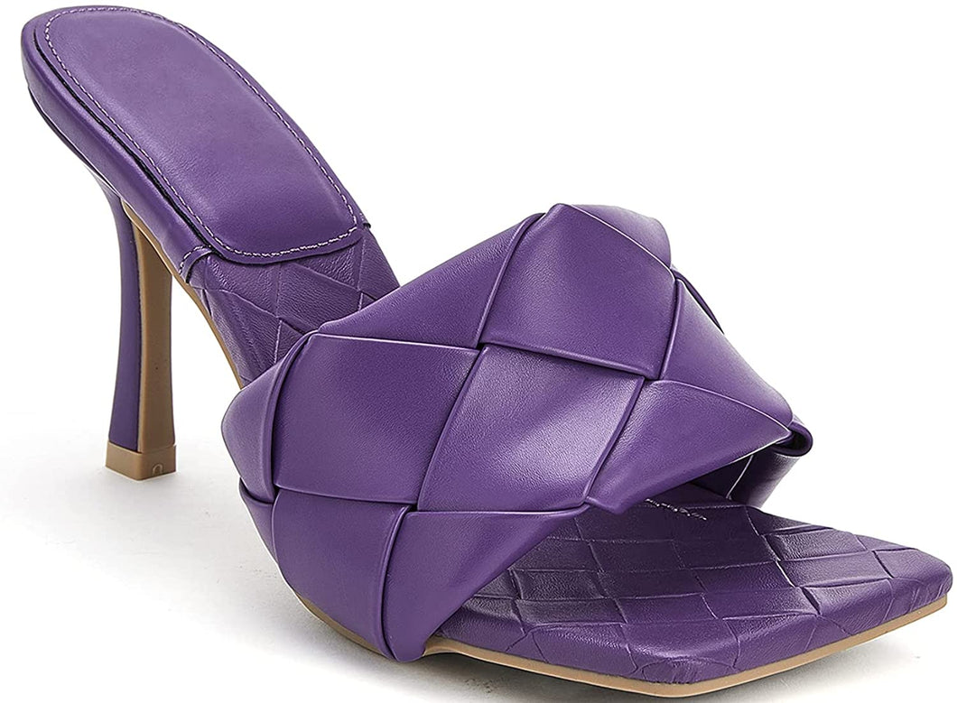 Purple Square Open Toe Heeled Sandals-Plus Size Dream Girl