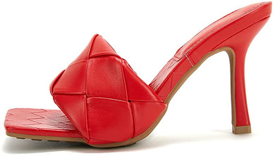 Red Square Open Toe Heeled Sandals-Plus Size Dream Girl