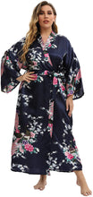 Load image into Gallery viewer, Peacock White Plus Size Floral Long Satin Robe Gown-Plus Size Dream Girl

