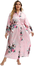 Load image into Gallery viewer, Peacock Champagne Plus Size Floral Long Satin Robe Gown-Plus Size Dream Girl
