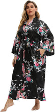 Load image into Gallery viewer, Peacock White Plus Size Floral Long Satin Robe Gown-Plus Size Dream Girl
