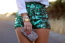 Load image into Gallery viewer, Plus Size Designer Champagne Gold Sequin Glitter Shorts-Plus Size Dream Girl
