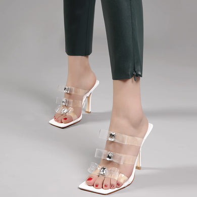 White Square Toe Slip On Sandals-Plus Size Dream Girl